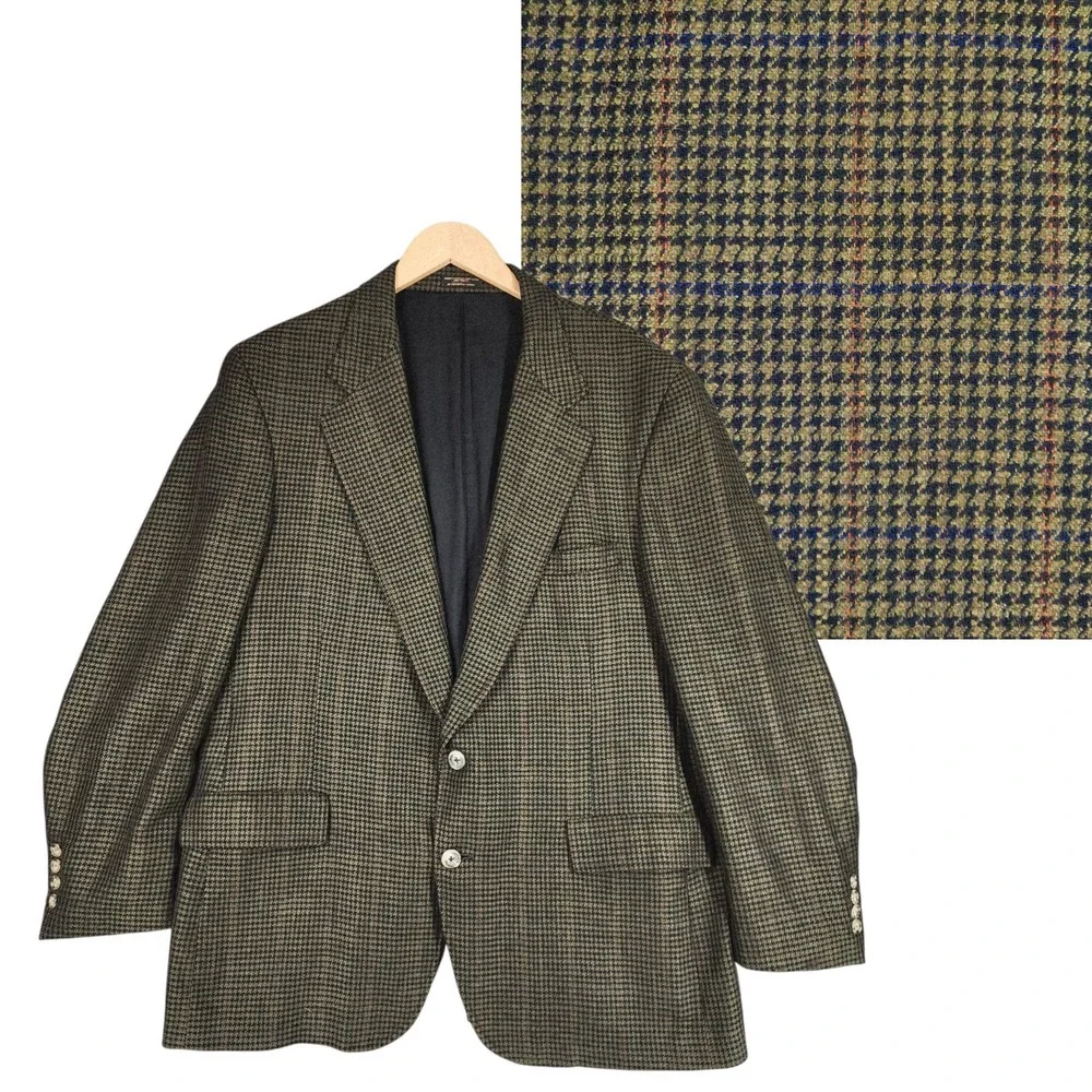 Vtg Nordstrom Sport Coat 44R Men Green Houndstooth 2 Button‎ Academia Preppy USA